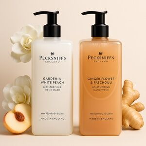 New 2pc Jumbo PECKSNIFF'S Gardenia Peach & Ginger Patchouli Hand Wash Soap 725ml